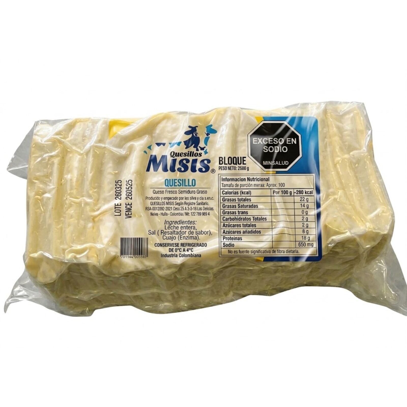 Quesillo MISIS Bloque TAJADO 2500 g- Domiliciosenneiva-Mejorquesodelpais
